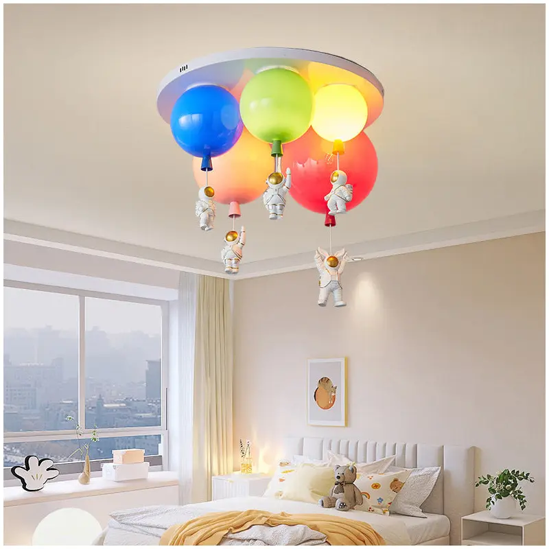 Contemporary Creative Acrylic Colourful Balloon Spaceman Hardware 5-Light Flush Mount Ceiling Light For Bedroom