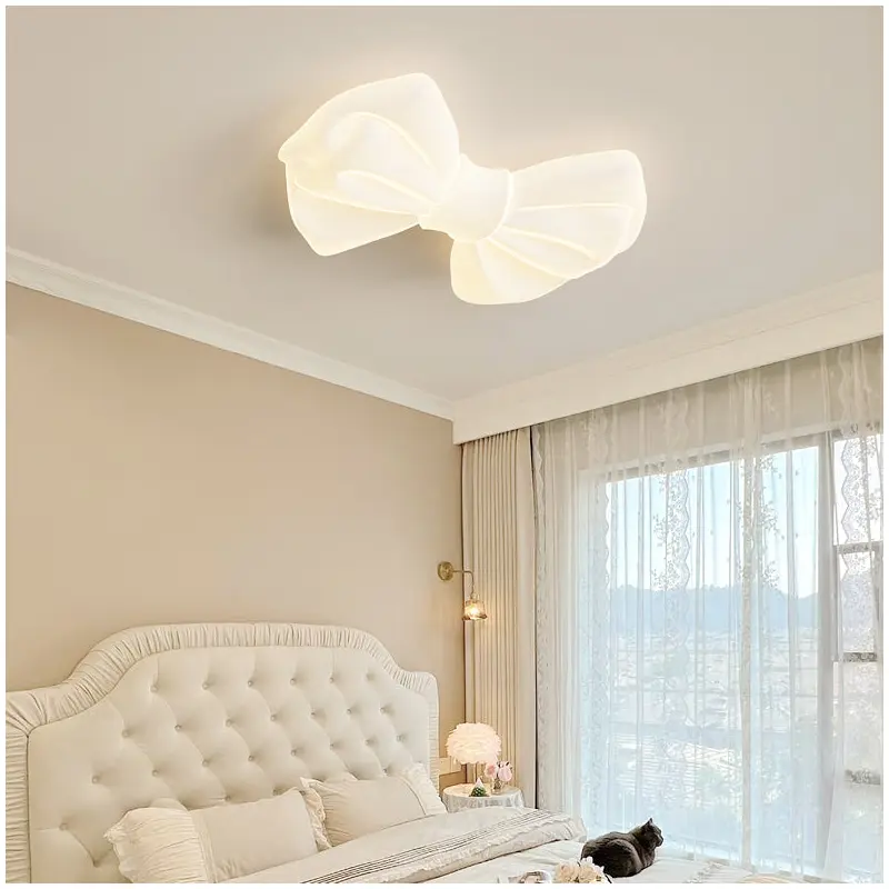Contemporary Creative Bow Tie Iron PE Shade LED Flush Mount Ceiling Light For Bedroom