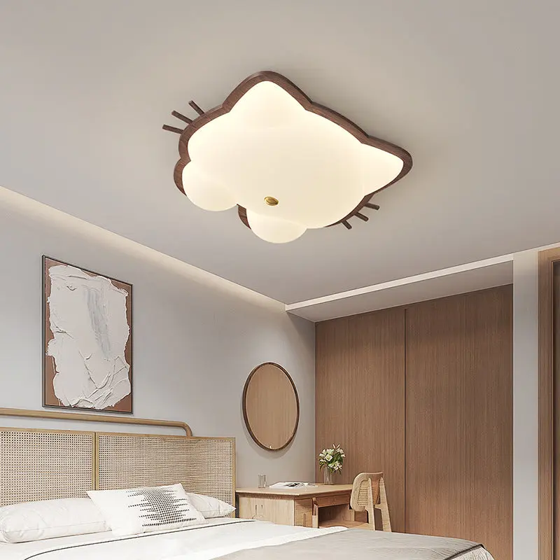 Contemporary Creative Deer Cat Claw Woodgrain LED Flush Mount Ceiling Light For Bedroom