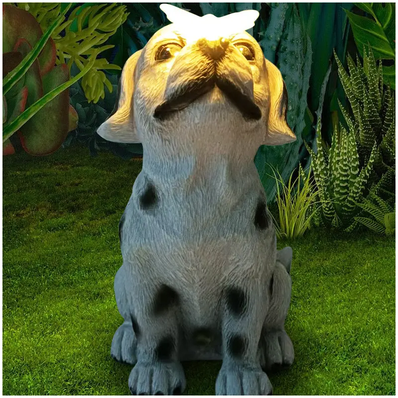 Contemporary Creative Solar Waterproof Puppy Butterfly Resin LED Outdoor Light For Patio