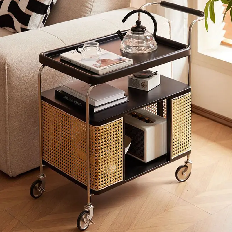 Contemporary Nordic Removable Rectangular Stainless Steel Rubberwood Side Table 3-Tier For Living Room