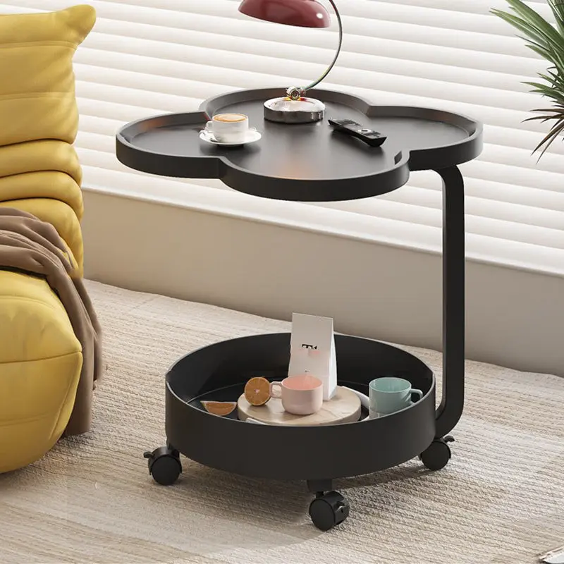 Contemporary Scandinavian Removable Cream Floral Round Metal Acrylic Side Table 2-Tier For Living Room