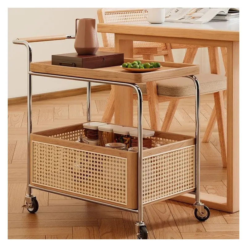 Contemporary Scandinavian Removable Rectangular Stainless Steel Wood Side Table 2-Tier For Living Room