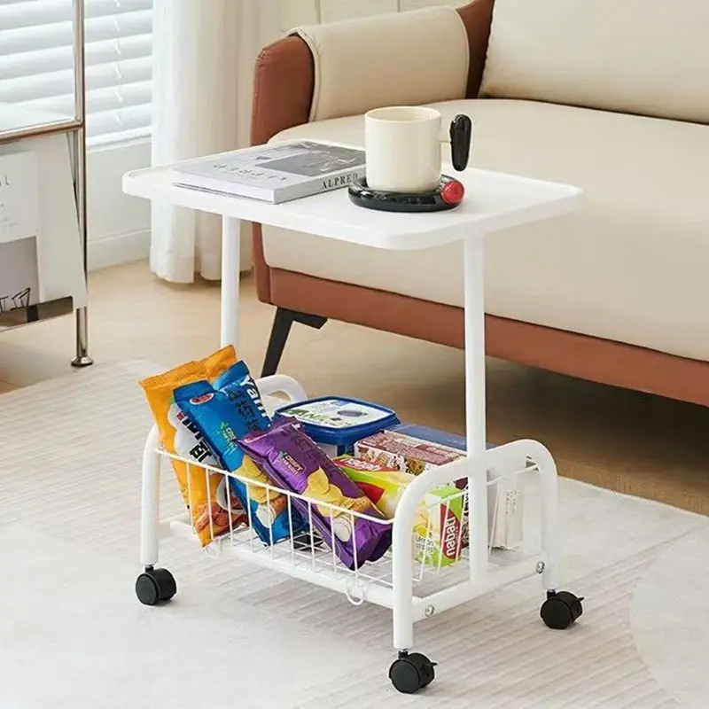 Modern Minimalist Removable Rectangular Iron Wood Side Table 2-Tier For Living Room