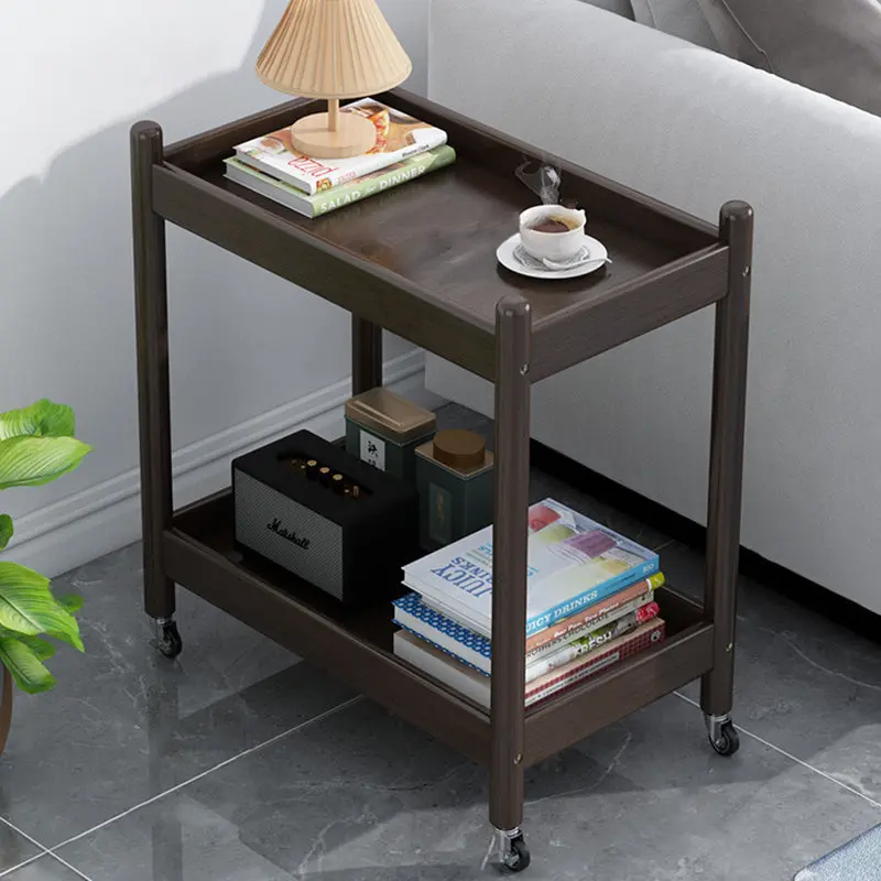 Traditional Vintage Removable Rectangular Bamboo Glass Side Table 2-Tier For Living Room