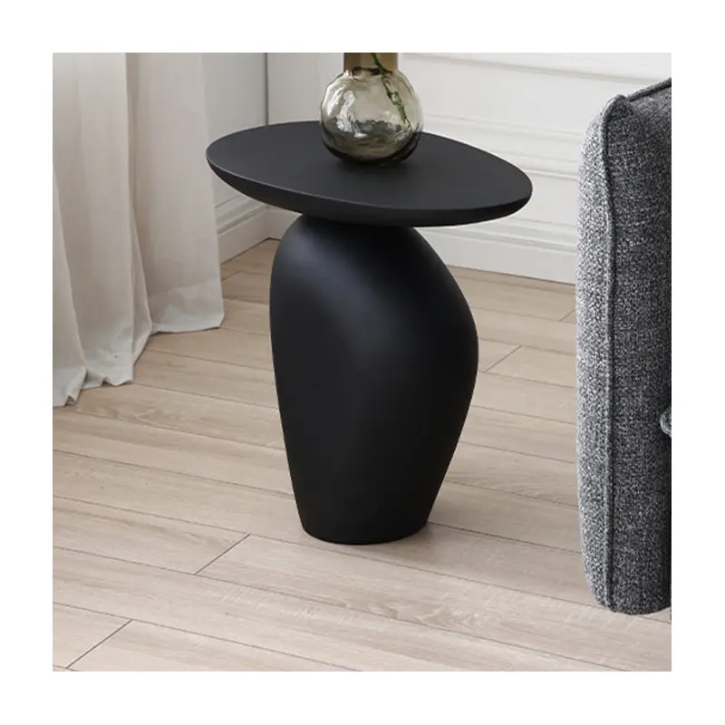 Contemporary Creative Irregular Oval Cobblestone Fiberglass End Table 1-Tier For Living Room