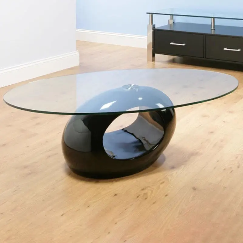 Modern Simplicity Oval Round Hollowed Glass Plastic End Table 1-Tier For Living Room