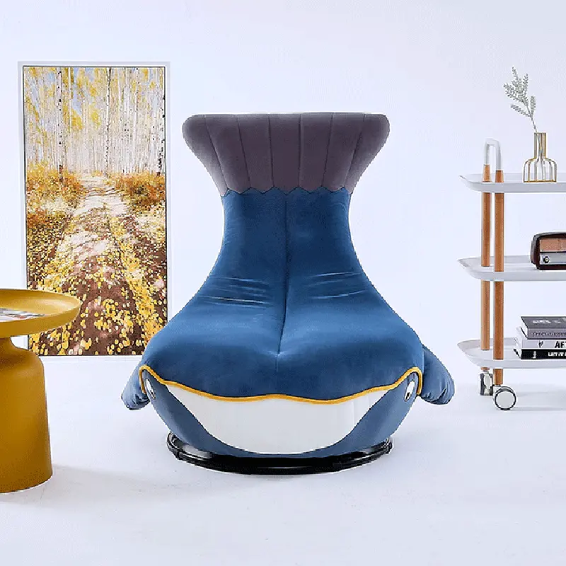 Contemporary Creative Animal Whale Fabric Solid Wood Swivel Accent Chair For Living Room