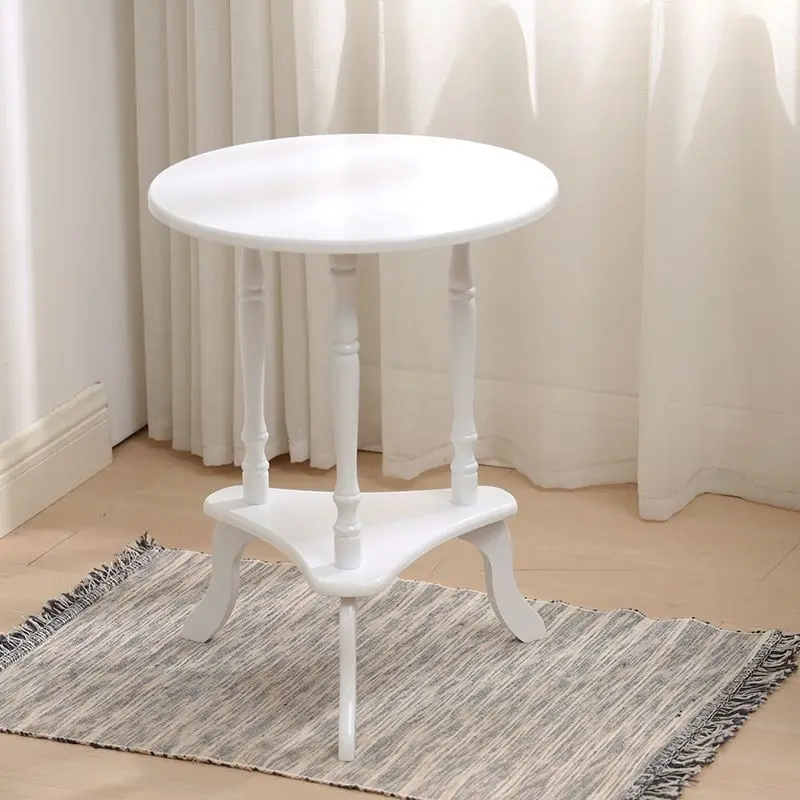 Traditional European Solid Wood Round Top Tripod Base End Table 2-Tier For Living Room