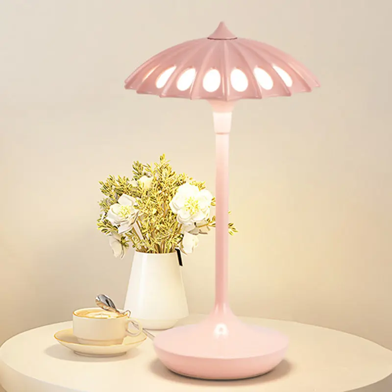 Contemporary Creative Aluminum Acrylic Umbrella Shade USB LED Table Lamp For Bedroom