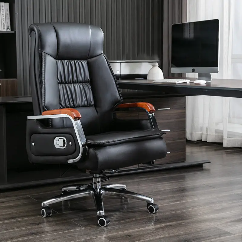 Contemporary Scandinavian Aluminum Alloy Solid Wood PU Leather Desk Chair Backrest Armrest Footrest For Home Office