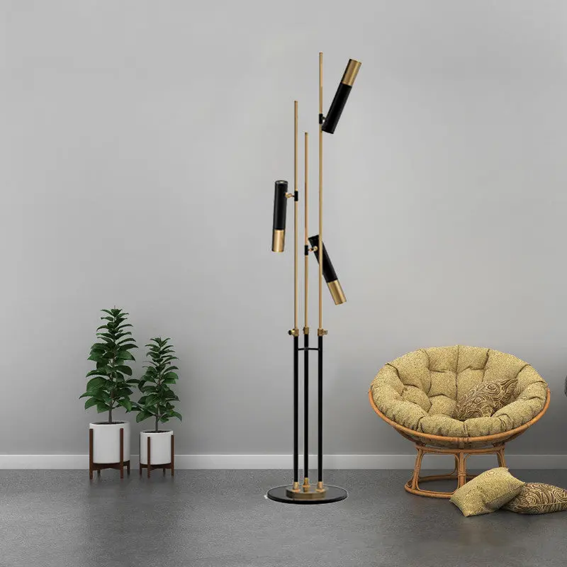 Modern Minimalist Linear Cylinder Hardware Aluminum 3-Light Spotlight Standing Floor Lamp For Living Room