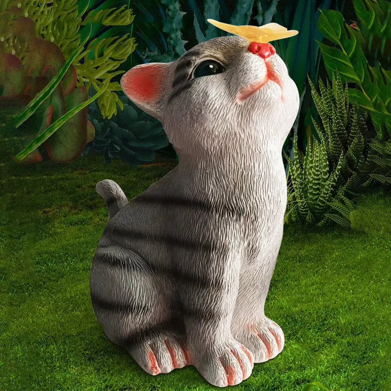 Contemporary Creative Solar Waterproof Cat Butterfly Resin LED Outdoor Light For Patio