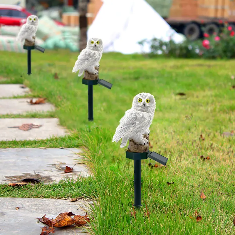 Contemporary Creative Solar Waterproof Owl Resin LED Outdoor Light For Patio