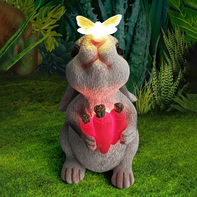 Contemporary Creative Solar Waterproof Rabbit Butterfly Resin LED Outdoor Light For Patio