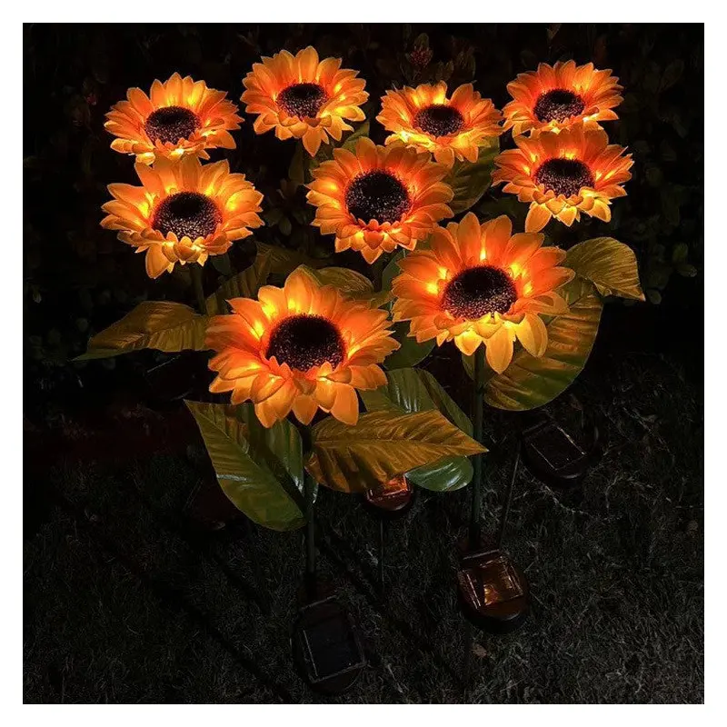 Contemporary Creative Solar Waterproof Sunflower Silk ABS Stainless Steel LED Outdoor Light For Garden