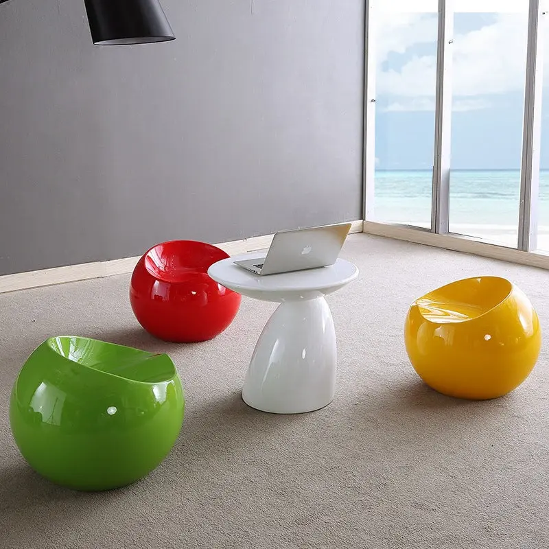 Modern Art Deco Apple Shape Round ABS Plastic Steel Chair Backless For Living Room