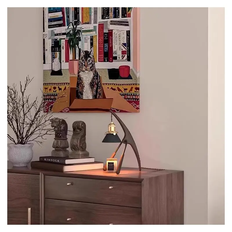 Traditional Vintage Cone Ash Wood Metal 1-Light Melting Wax Table Lamp For Bedroom