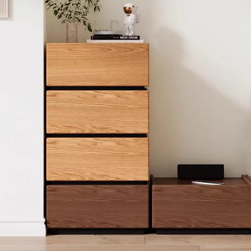 Traditional Japanese Rectangular Cube Solid Wood Side Table 1 - Drawer For Living Room