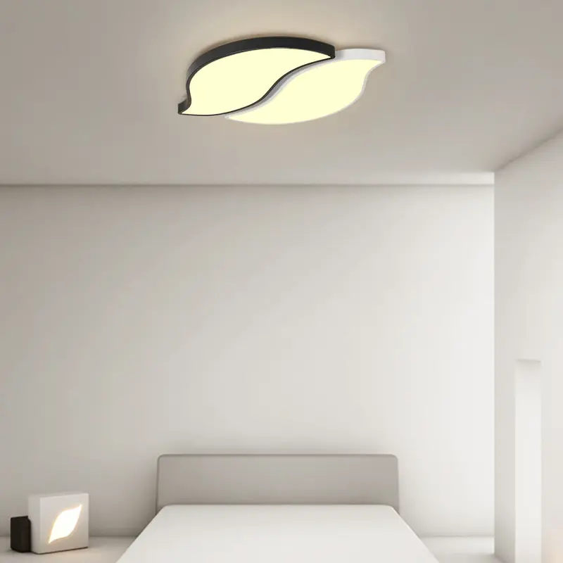 Contemporary Creative Leaves Stitching Acrylic Iron Lampshade LED Flush Mount Ceiling Light For Bedroom