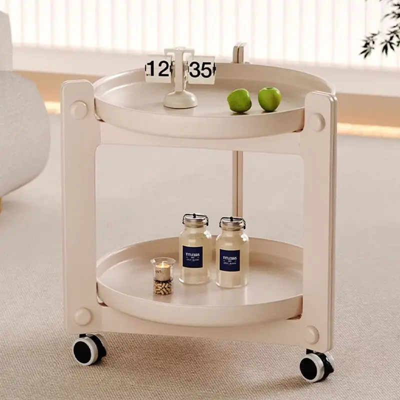 Contemporary Nordic Removable Round Plastic Side Table 2-Tier For Living Room