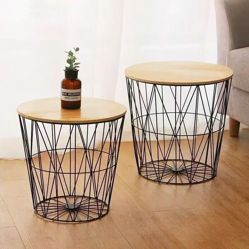 Contemporary Simplicity Round Barrel Solid Wood Iron Base Side Table 1 - Tier For Living Room