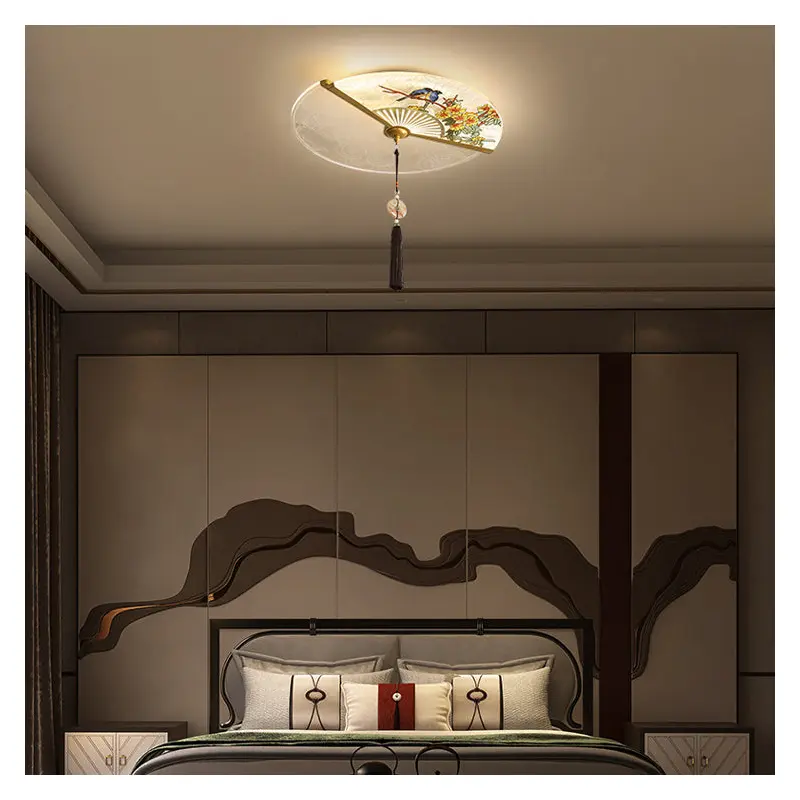 Traditional Chinese Circular Sector Double Nesting Pattern Acrylic Aluminum LED Flush Mount Ceiling Light For Bedroom
