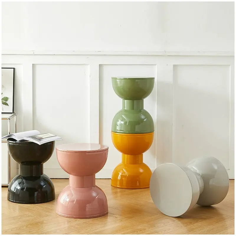 Contemporary Scandinavian Half Round Barbell Shape PVC Plastic Low Stool For Living Room