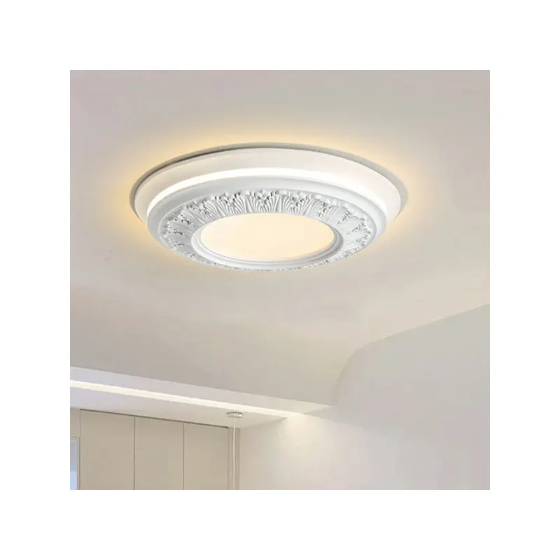 Traditional French Resin PE Round Carved LED Flush Mount Ceiling Light For Bedroom