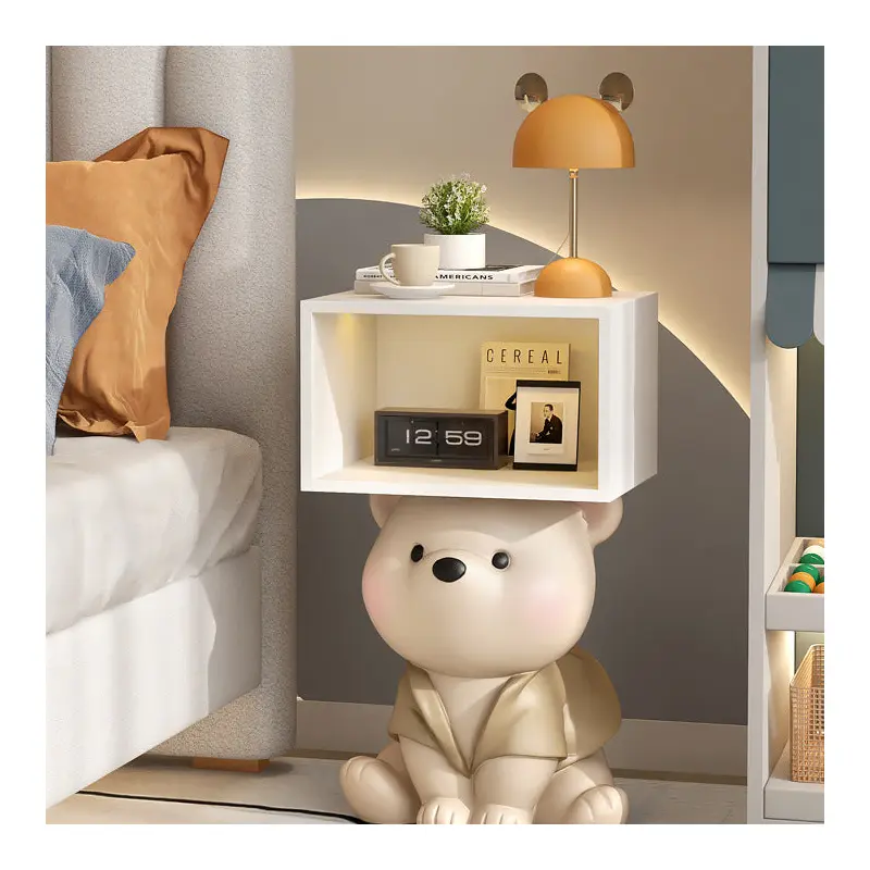 Contemporary Creative Bear Resin Rectangular Nightstand Cabinet For Bedroom