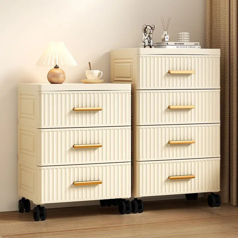 Contemporary Nordic Cream Rectangular Cube PP Side Table 3/4/5 - Drawer For Living Room