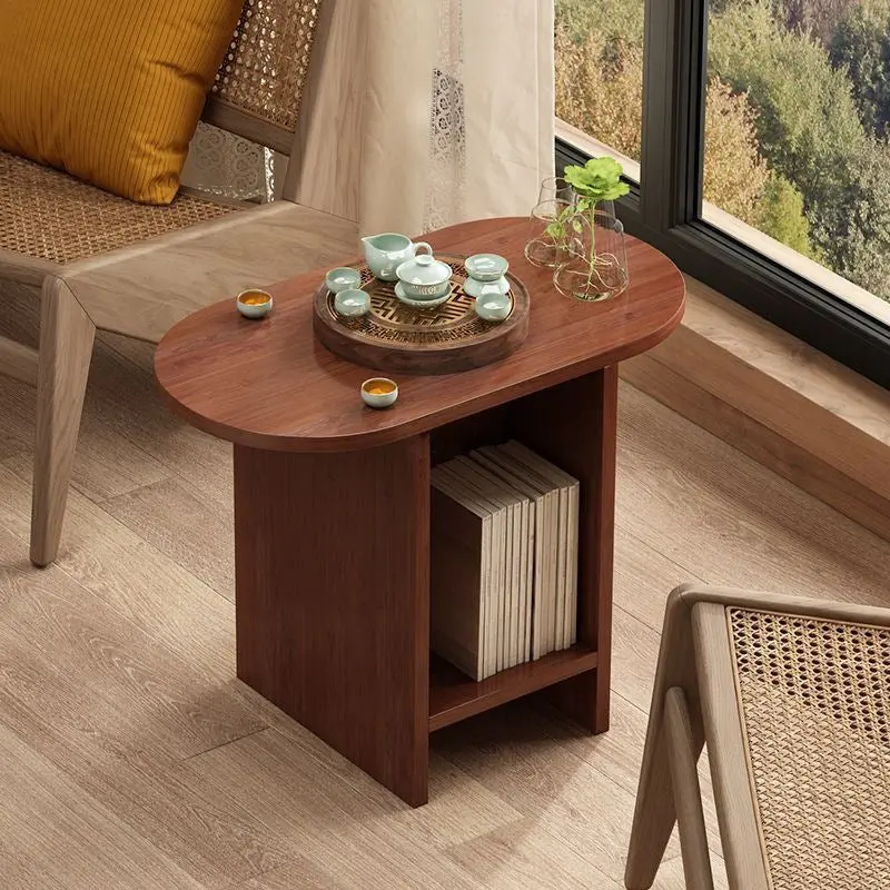 Traditional Japanese Semicircular Rectangle Solid Wood Side Table 3 - Tier For Living Room