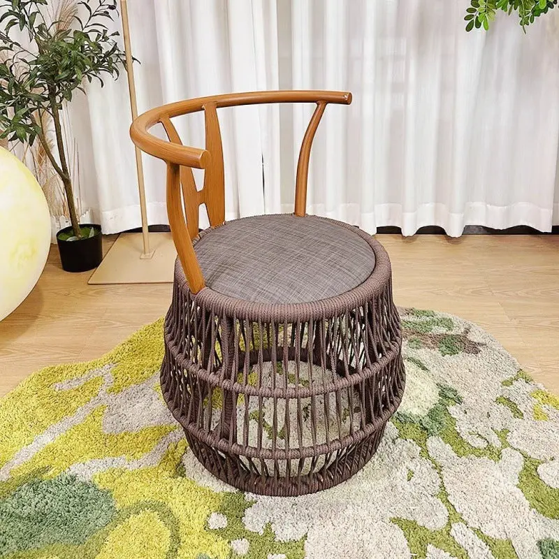 Traditional Vintage Round Aluminum Alloy PE Braided Rope Chair Arc Back For Living Room