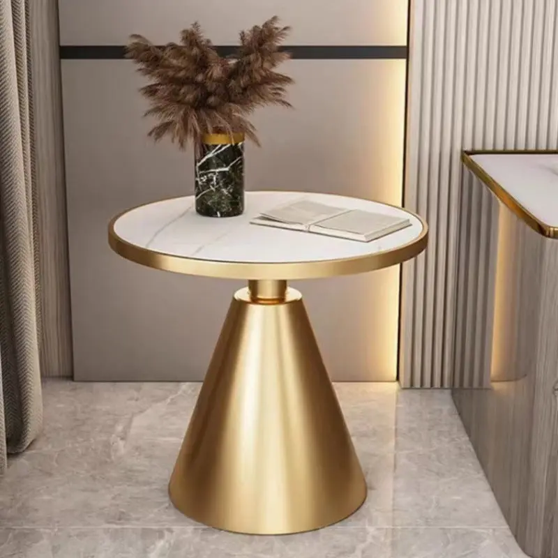 Contemporary Scandinavian Round Cone Rock Slab Titanium Side Table For Living Room