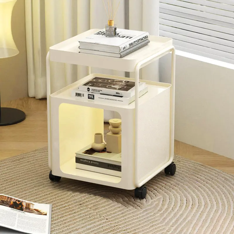 Modern Minimalist Cream Removable Square Rectangular Iron Side Table 3-Tier For Living Room