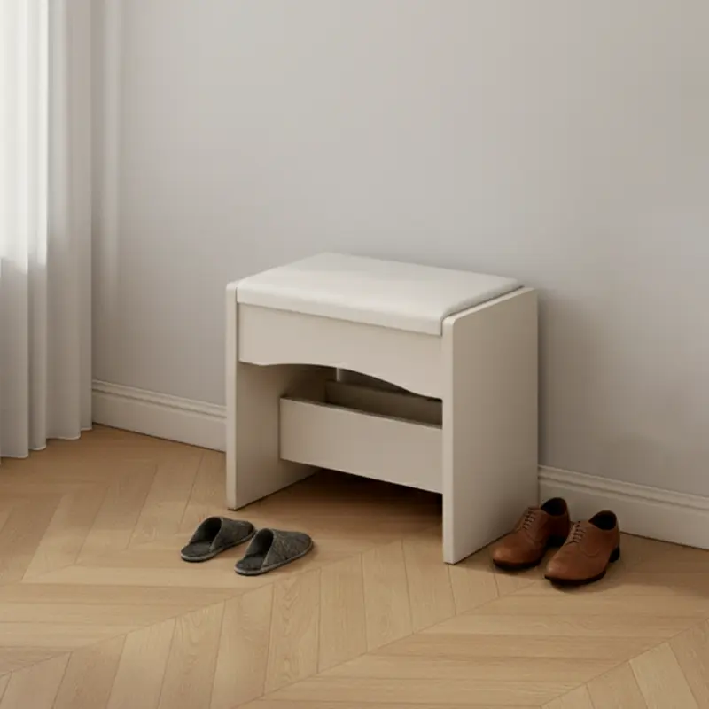 Contemporary Nordic Square Rectangular Density Board PU Leather Low Stool For Living Room