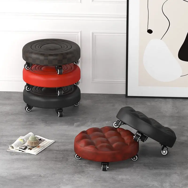 Contemporary Retro Artificial Leather Sponge Plate Bread Round Low Stool Backless Movable For Entryway
