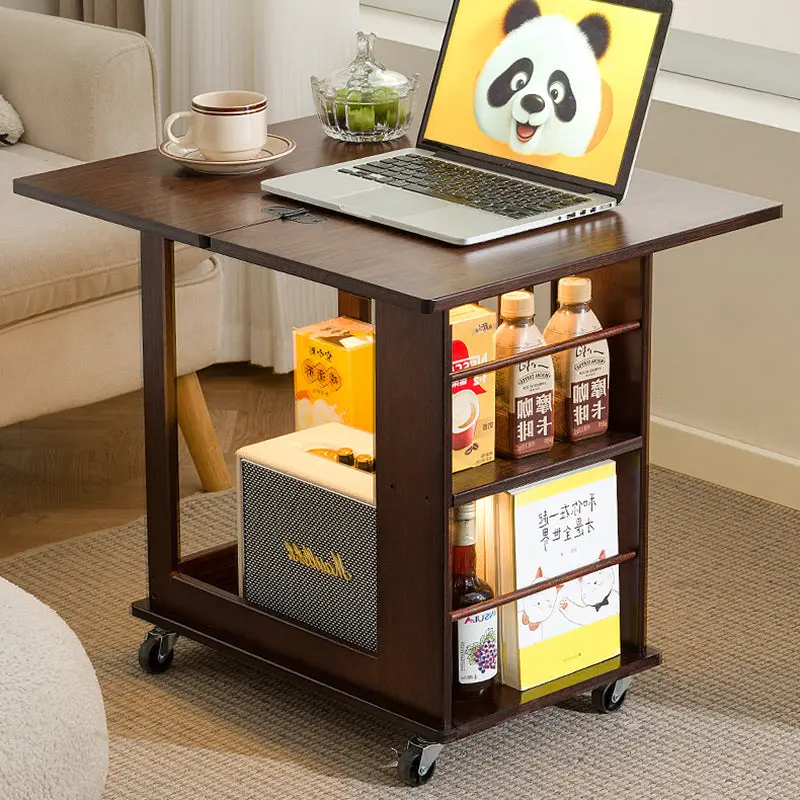 Modern Minimalist Rectangular Bamboo Side Table 2-Tier Movable For Living Room