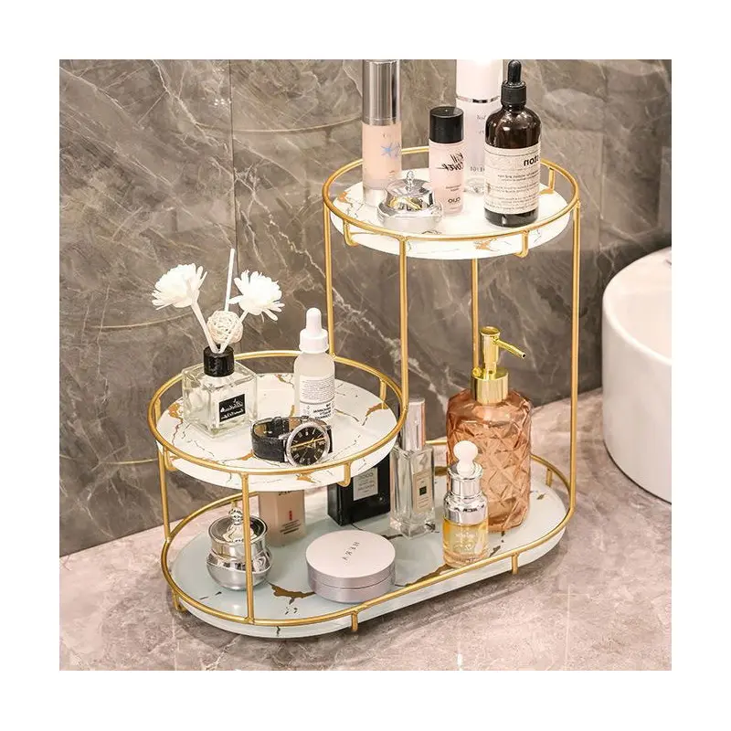 Modern Minimalist Round UV Board Iron End Table 3-Tier For Bathroom