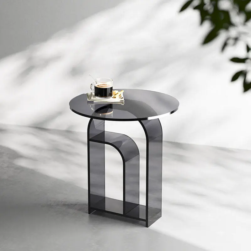 Modern Minimalist Cylindrical Acrylic Side Table 1-Tier For Living Room