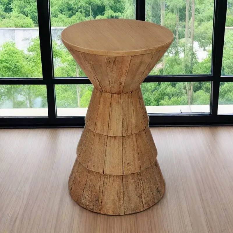 Traditional Rustic Cylindrical MgO Stone Material Side Table 1-Tier For Living Room