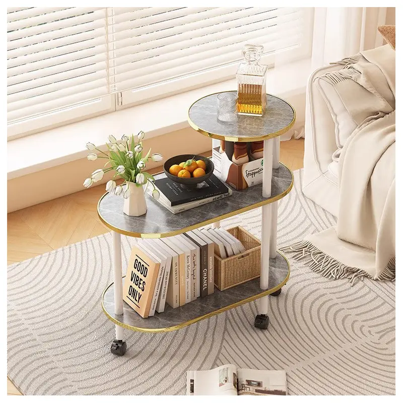 Modern Minimalist Ellipse MDF Pine Wood Movable Side Table 2-Tier For Living Room