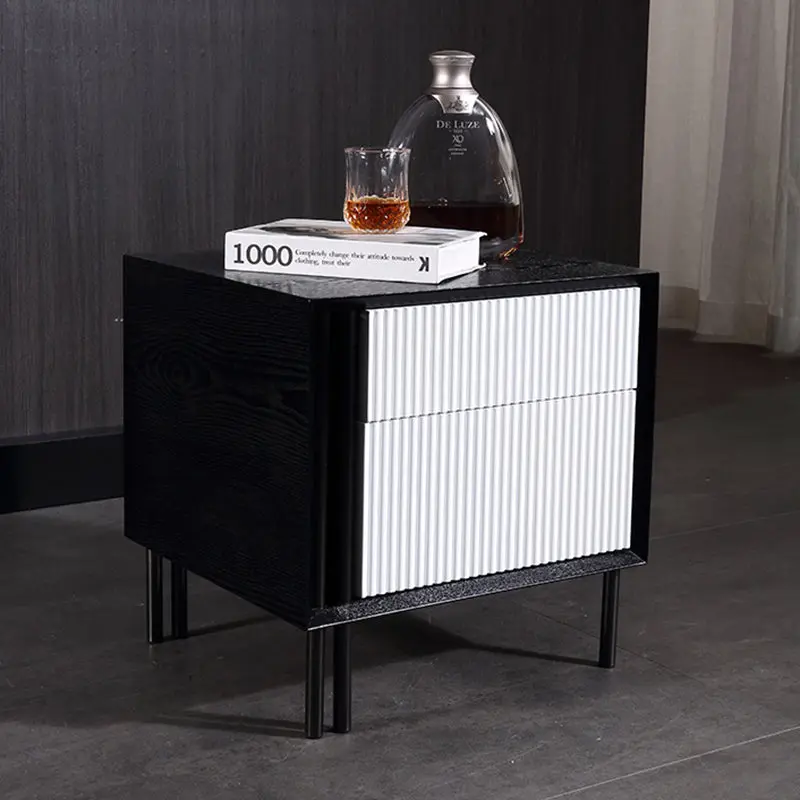 Artistic Modern Minimalist Nightstand - Wave-Patterned Baking Paint & Eye-Catching Color Block Bedside Table 2-Drawer For Bedroom