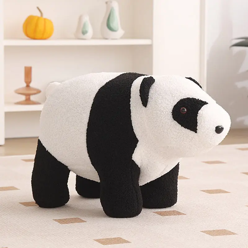 Contemporary Creative Kids Bear Shape Teddy Fleece Solid Wood Multi-layer Board Pine Wood Low Stool Backless Armless For Living Room