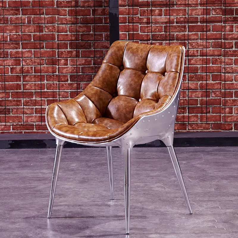 Contemporary Industrial Rivet Design Aluminum Alloy Faux Leather Accent Chair Backrest For Living Room