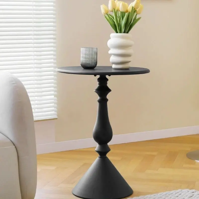 Modern Minimalist Round Wrought Iron End Table 1-Tier For Living Room