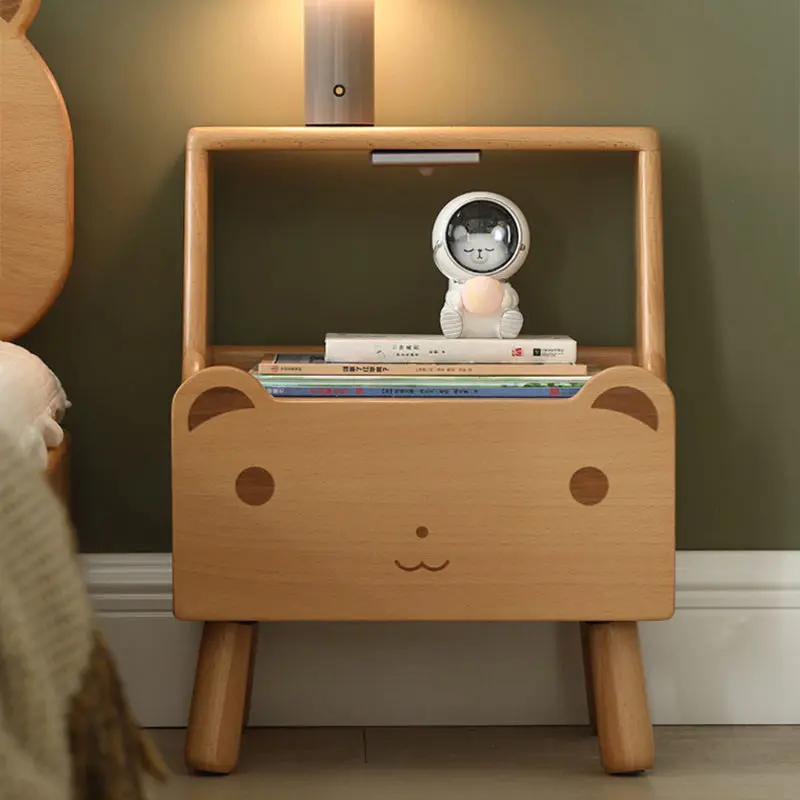 Contemporary Creative Kids Bear Shape Oak Nightstand 1-Drawer For Bedroom