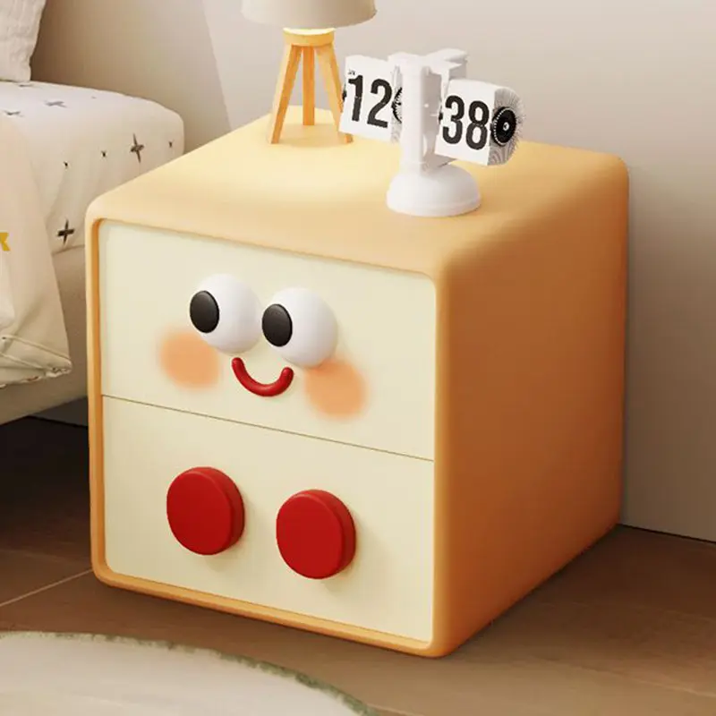 Contemporary Creative Kids Toast Shape Resin MDF Nightstand 2-Drawer For Bedroom