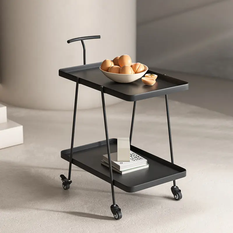 Modern Minimalist Rectangular Wrought Iron Movable Side Table 2-Tier For Living Room