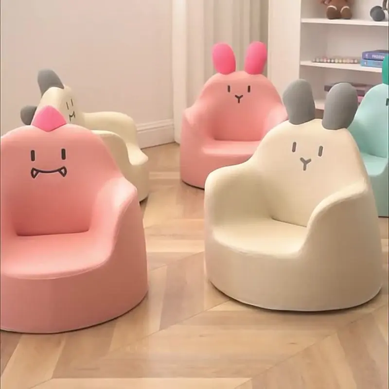 Contemporary Creative Kids Cartoon Animal PU Leather Foam Rabbit Bear Dinosaur Low Stool Backrest Armrest For Dining Room